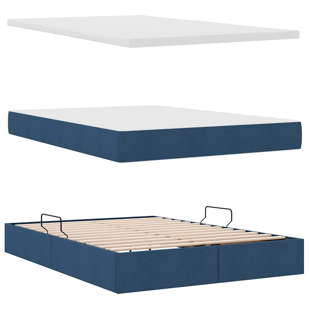 Letto con luci a strisce a LED Blu 140 x 190 cm Tessuto