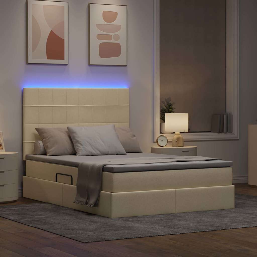 Letto con luci a strisce a LED Crema 140 x 200 cm Tessuto