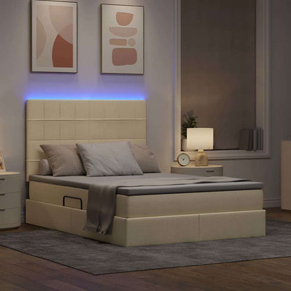 Letto con luci a strisce a LED Crema 140 x 200 cm Tessuto