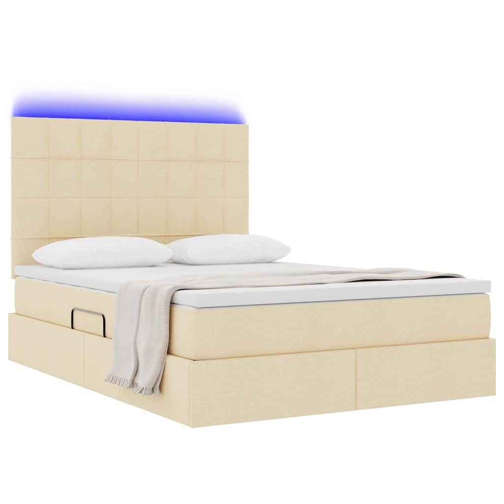 Letto con luci a strisce a LED Crema 140 x 200 cm Tessuto