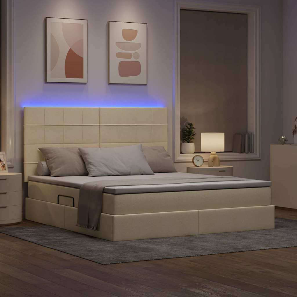 Letto con contenitore LED e materasso Crema 160 x 200 cm | homemem39