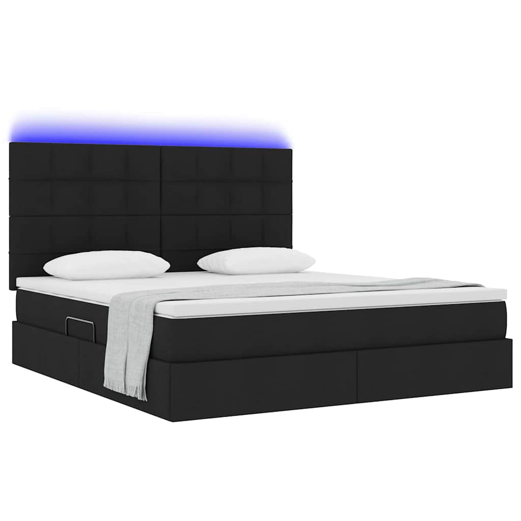 Letto con luci a strisce a LED Nero 180 x 200 cm Tessuto