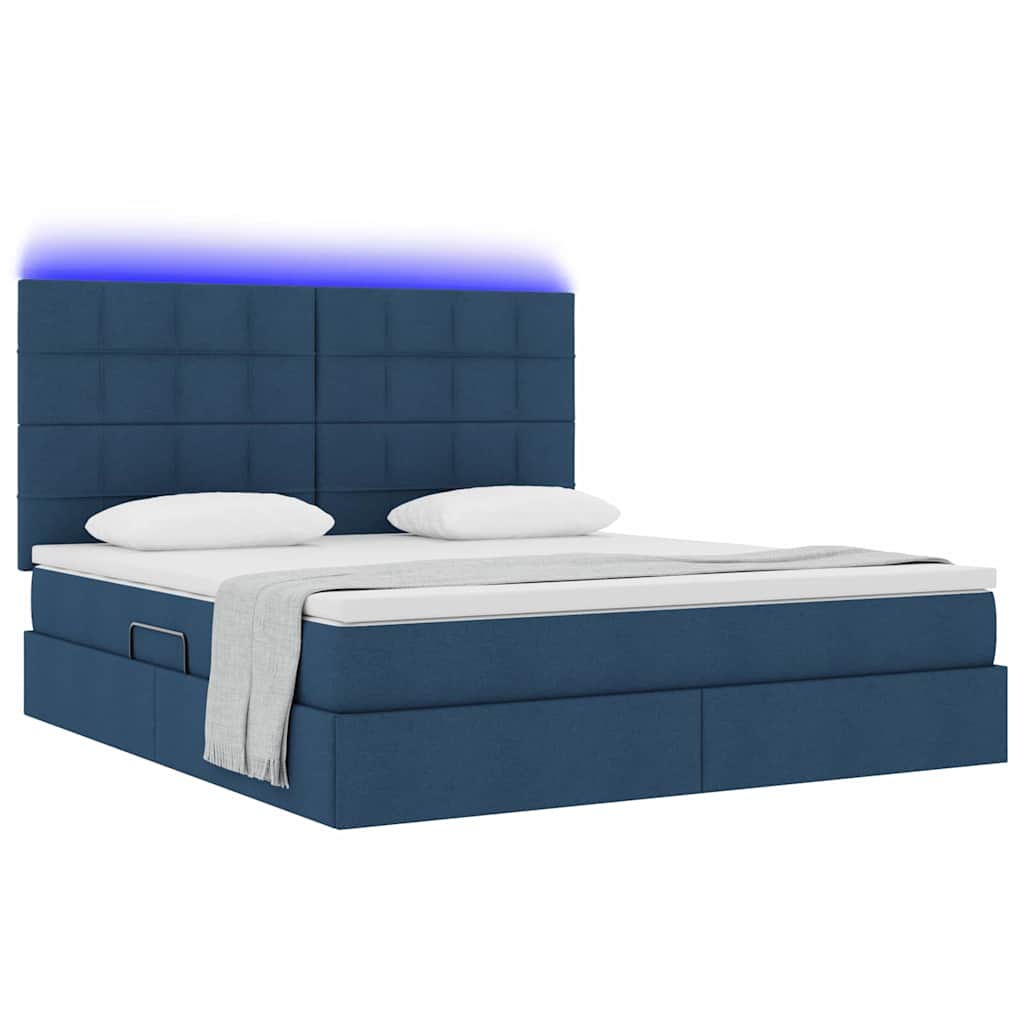 Letto con luci a strisce a LED Blu 180 x 200 cm Tessuto