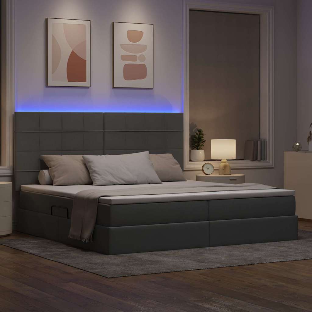 Letto con testiera Grigio chiaro 200 x 200 cm Tessuto