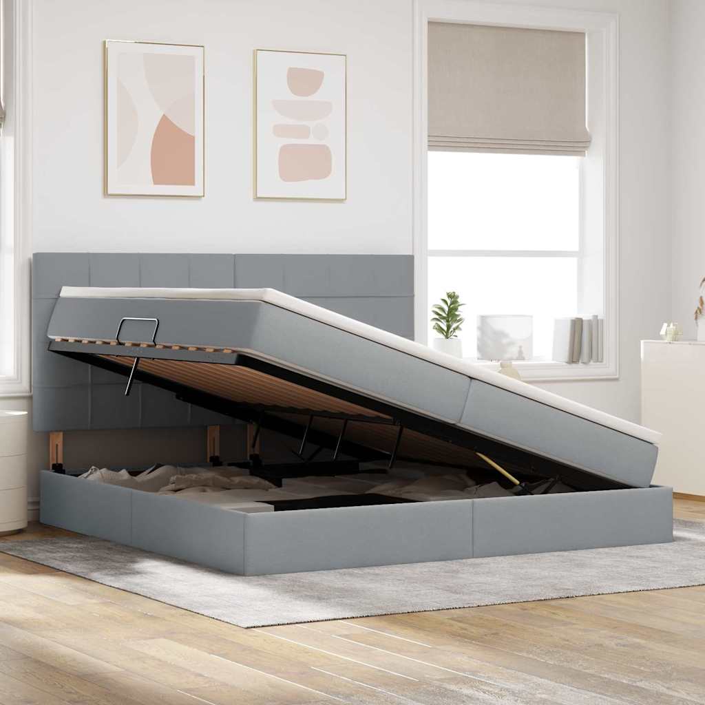 Letto con testiera Grigio chiaro 200 x 200 cm Tessuto