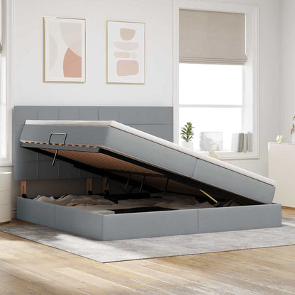 Letto con testiera Grigio chiaro 200 x 200 cm Tessuto