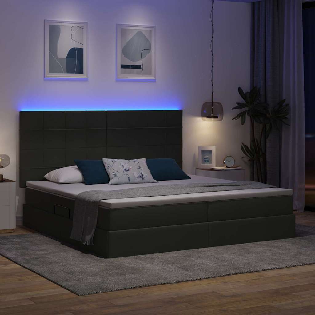 Letto con testiera Grigio scuro 200 x 200 cm Tessuto