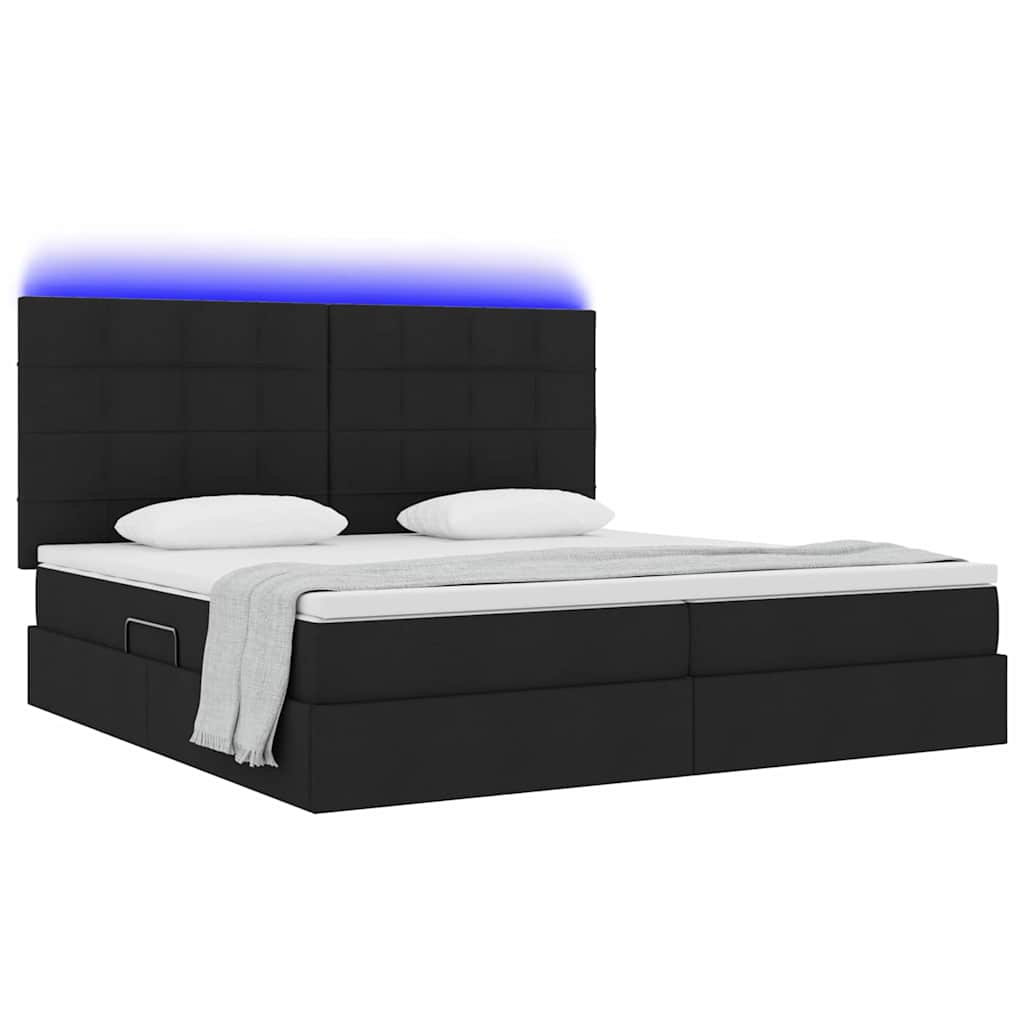 Letto con luci a strisce a LED Nero 200 x 200 cm Tessuto