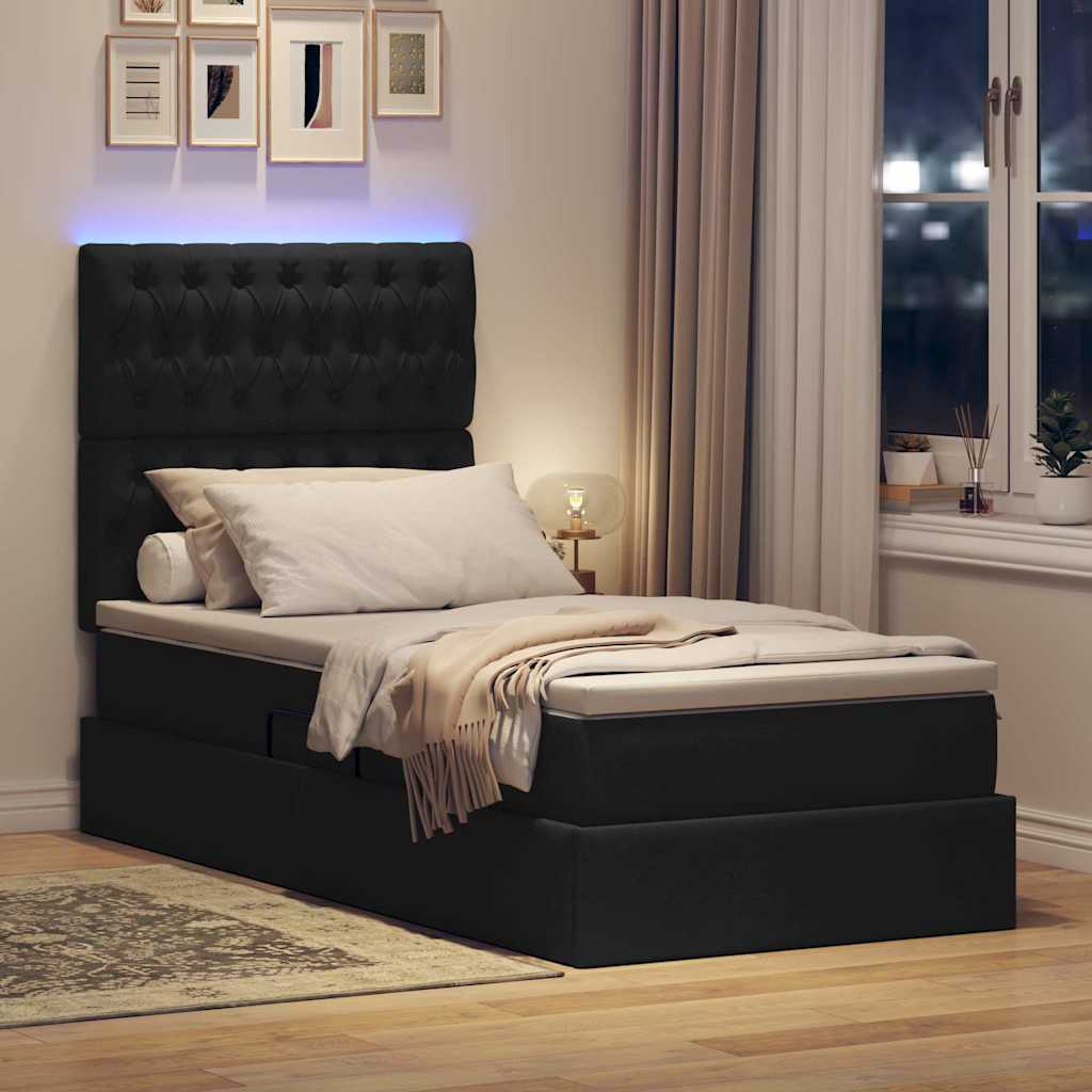 Letto con contenitore LED e materasso Nero 90 x 190 cm Tessuto | homemem39