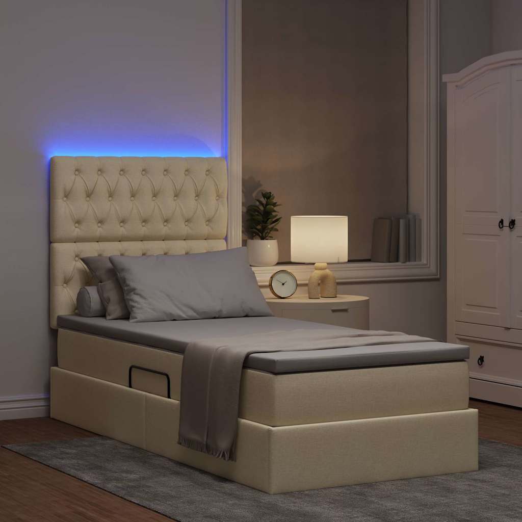 Letto con contenitore LED e materasso Crema 90 x 200 cm Tessuto | homemem39