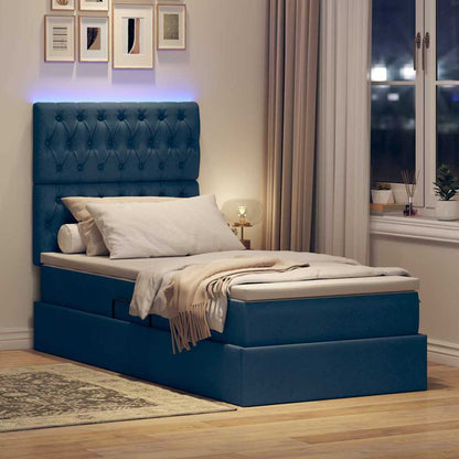 Letto con contenitore LED e materasso Blu 90 x 200 cm Tessuto | homemem39