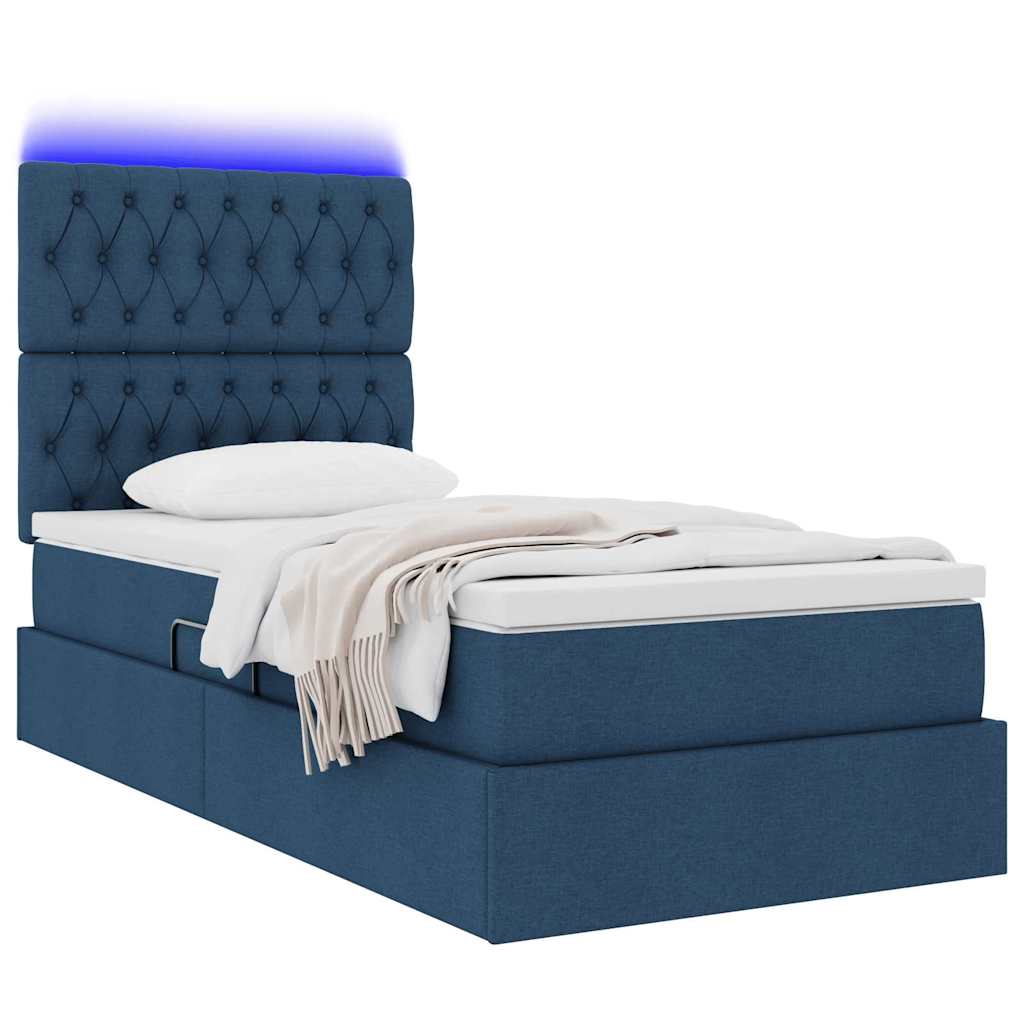 Letto con contenitore LED e materasso Blu 100 x 200 cm Tessuto | homemem39