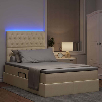 Letto con luci a strisce a LED Crema 120 x 200 cm Tessuto