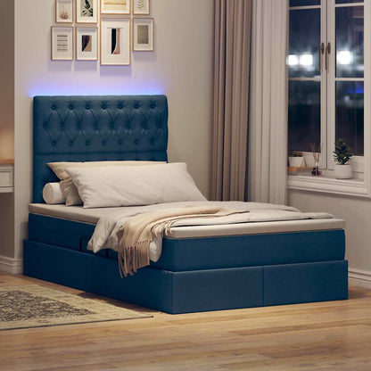 Letto con luci a strisce a LED Blu 120 x 200 cm Tessuto