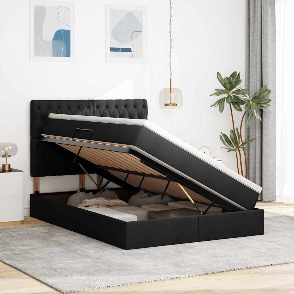 Letto con contenitore LED e materasso Nero 140 x 190 cm Tessuto | homemem39