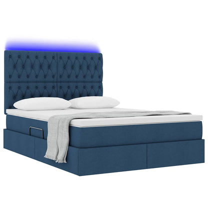 Letto con luci a strisce a LED Blu 140 x 190 cm Tessuto