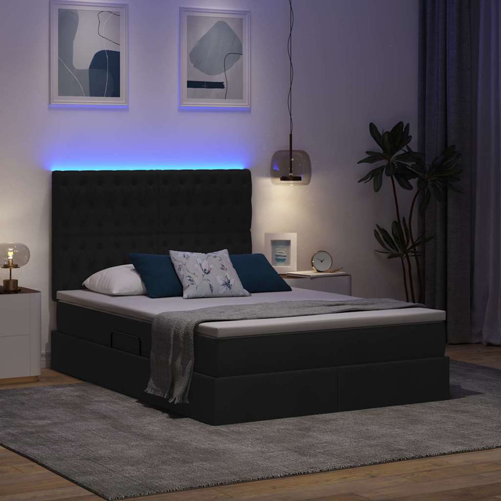 Letto con luci a strisce a LED Nero 140 x 200 cm Tessuto