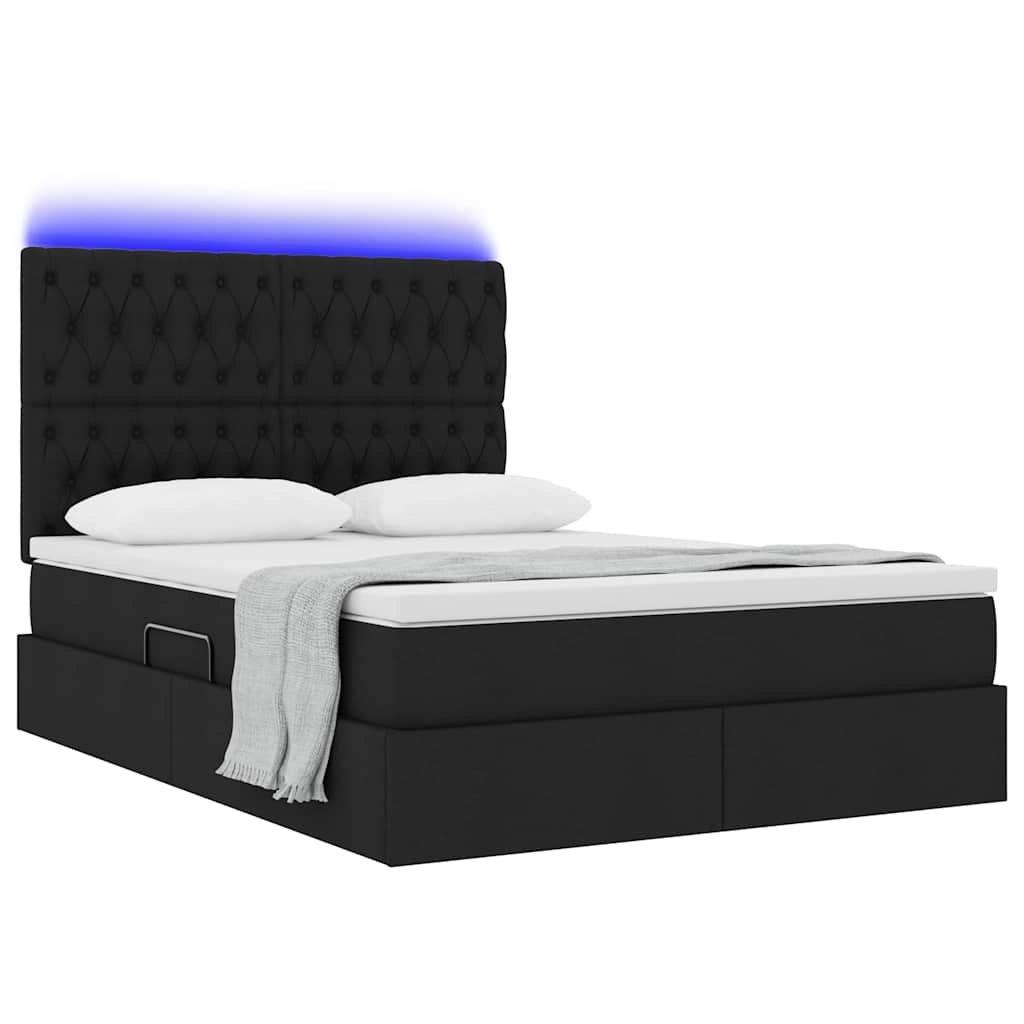 Letto con luci a strisce a LED Nero 140 x 200 cm Tessuto