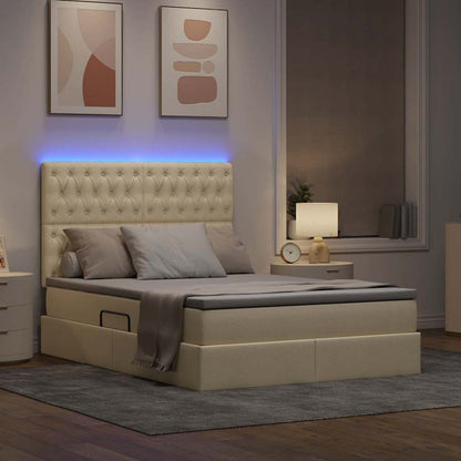 Letto con luci a strisce a LED Crema 140 x 200 cm Tessuto