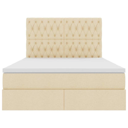 Letto con luci a strisce a LED Crema 140 x 200 cm Tessuto