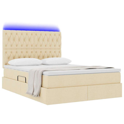 Letto con luci a strisce a LED Crema 140 x 200 cm Tessuto
