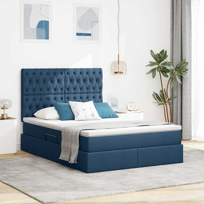 Letto con contenitore LED e materasso Blu 140 x 200 cm Tessuto | homemem39