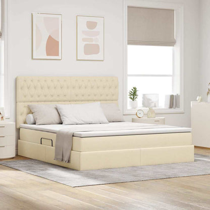Letto con contenitore LED e materasso Crema 160 x 200 cm