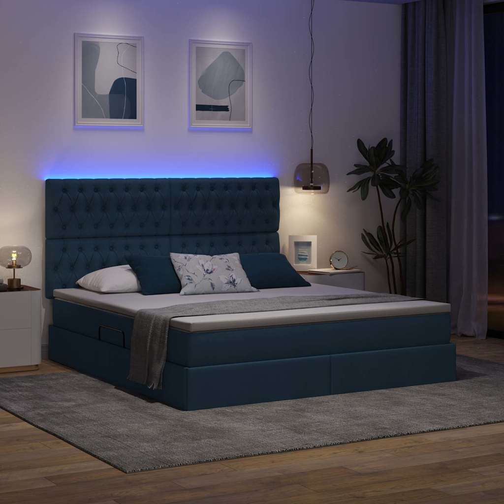 Letto con contenitore LED e materasso Blu 160 x 200 cm Tessuto | homemem39