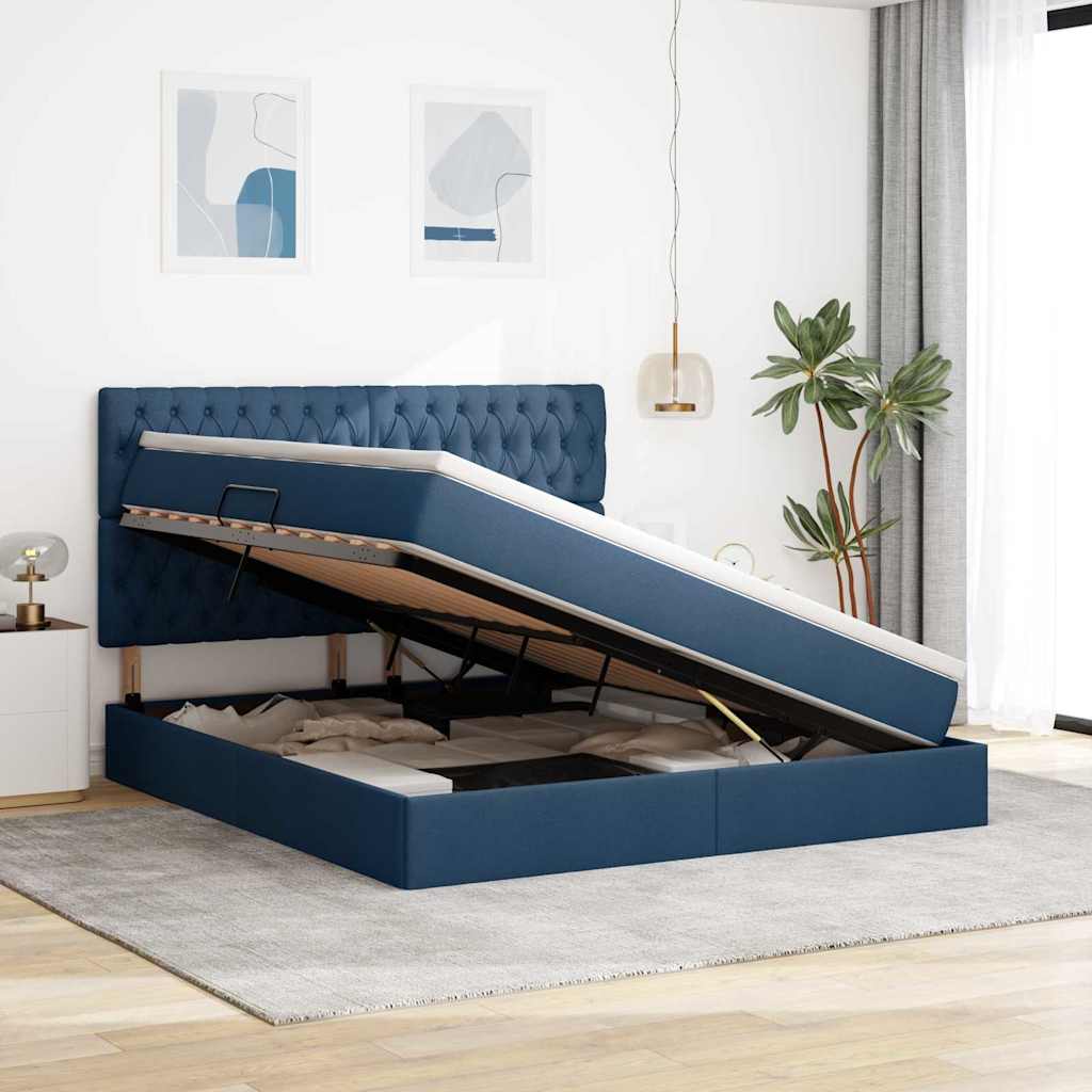 Letto con contenitore LED e materasso Blu 160 x 200 cm Tessuto | homemem39