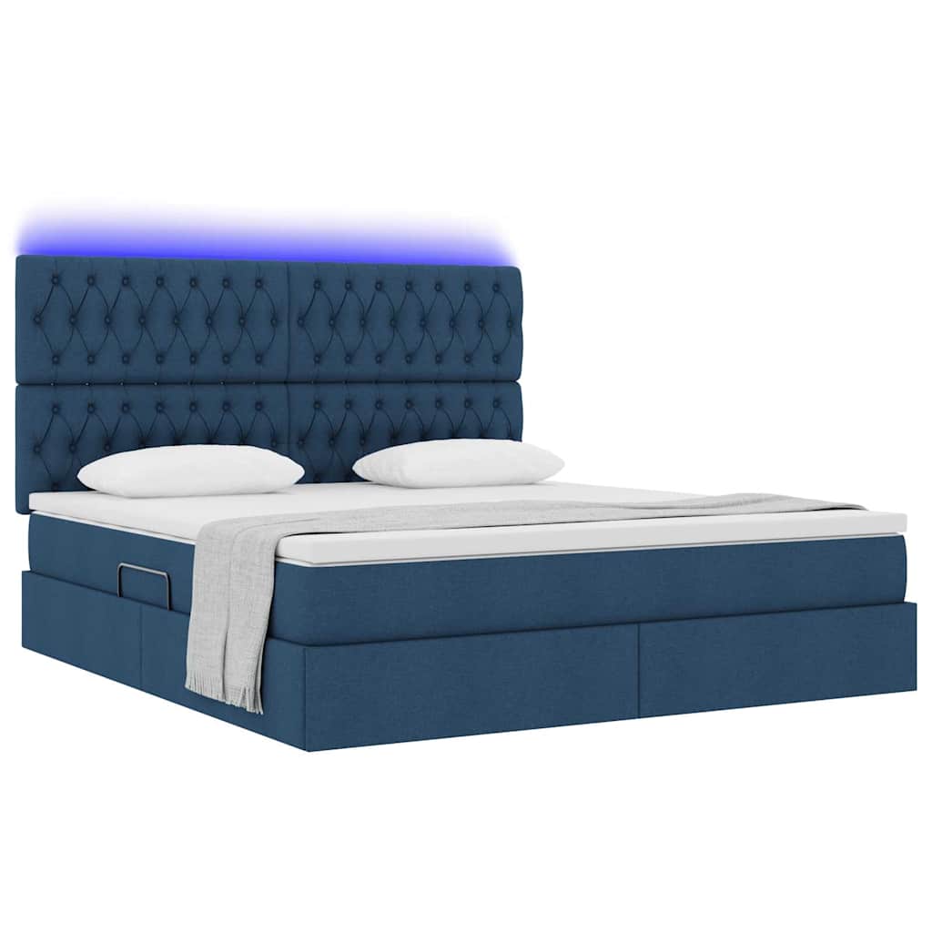 Letto con contenitore LED e materasso Blu 160 x 200 cm Tessuto | homemem39