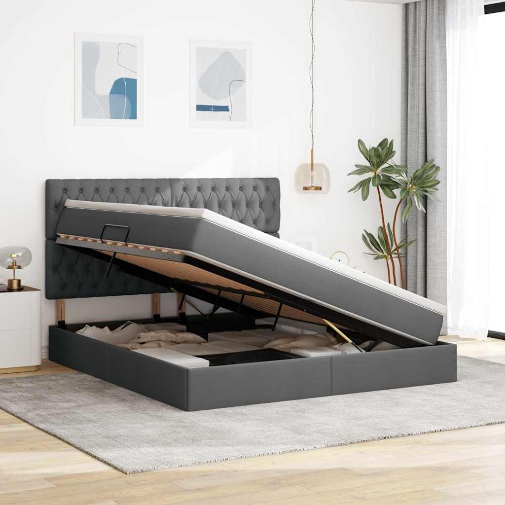 Letto con testiera Grigio scuro 180 x 200 cm Tessuto