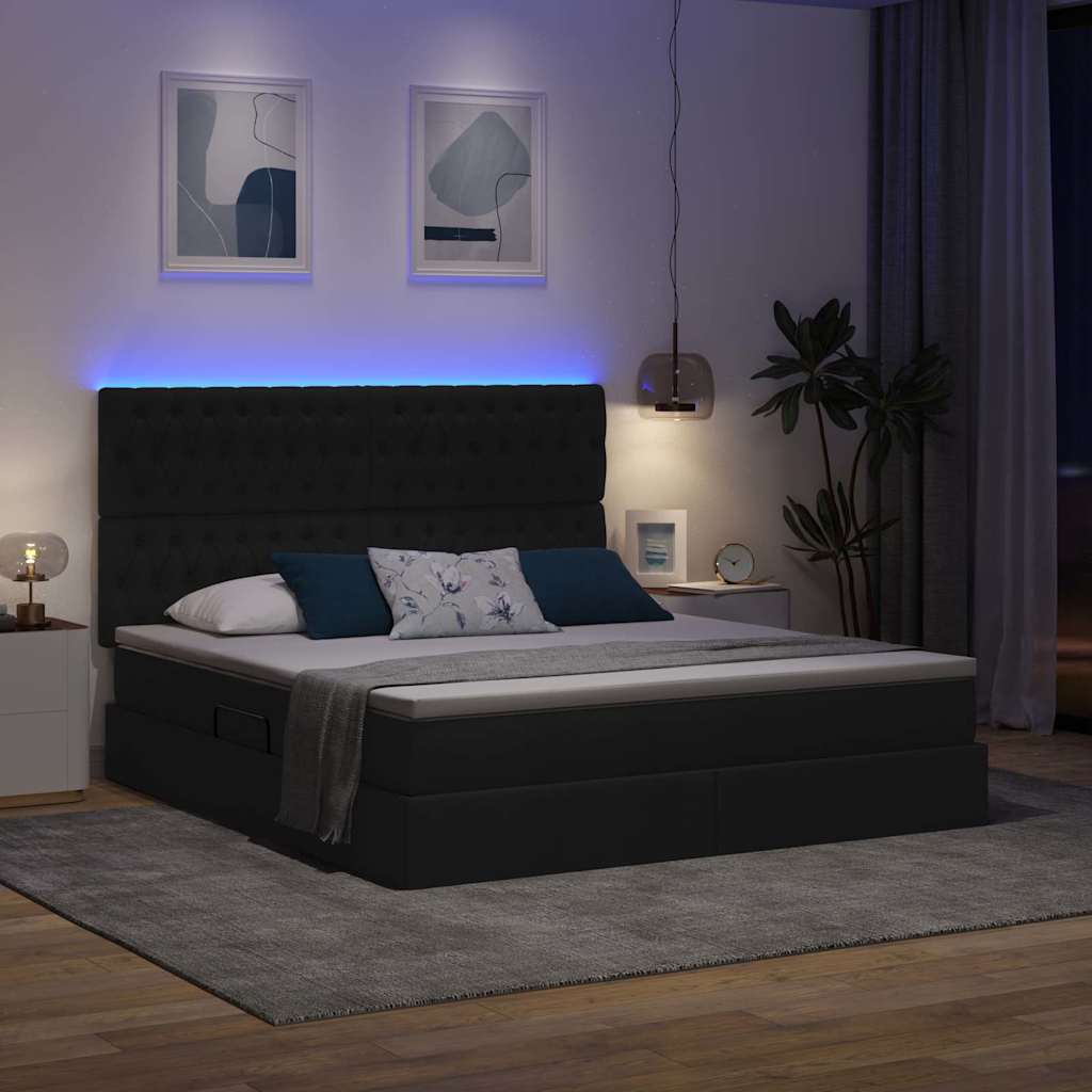 Letto con luci a strisce a LED Nero 180 x 200 cm Tessuto