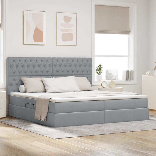 Letto con testiera Grigio chiaro 200 x 200 cm Tessuto