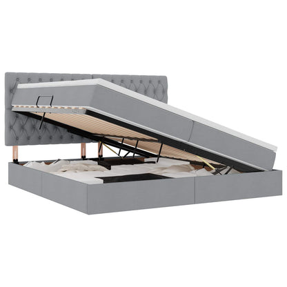 Letto con testiera Grigio chiaro 200 x 200 cm Tessuto