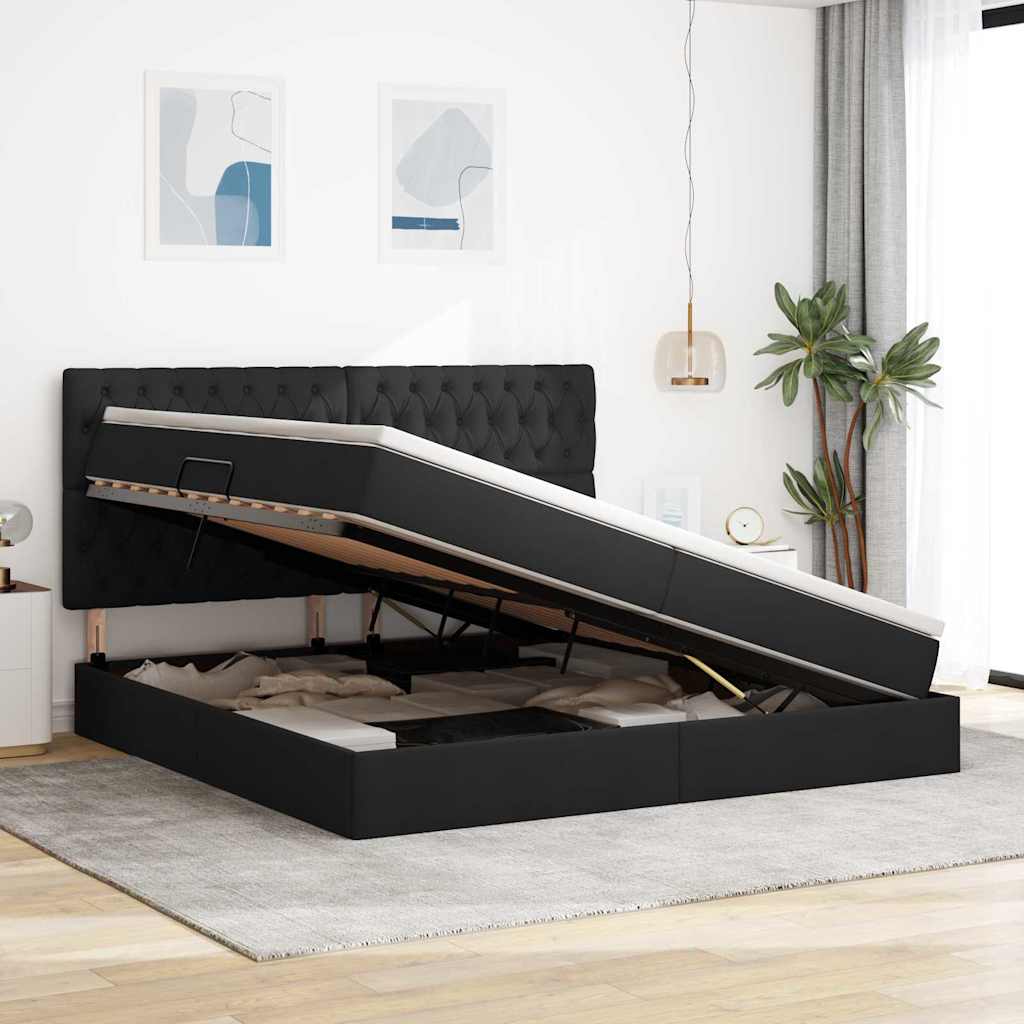 Letto con contenitore LED e materasso Nero 200 x 200 cm Tessuto | homemem39