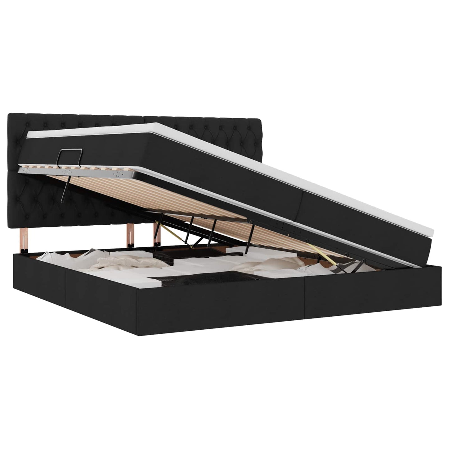 Letto con luci a strisce a LED Nero 200 x 200 cm Tessuto