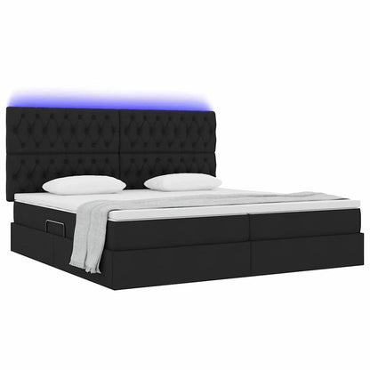 Letto con luci a strisce a LED Nero 200 x 200 cm Tessuto