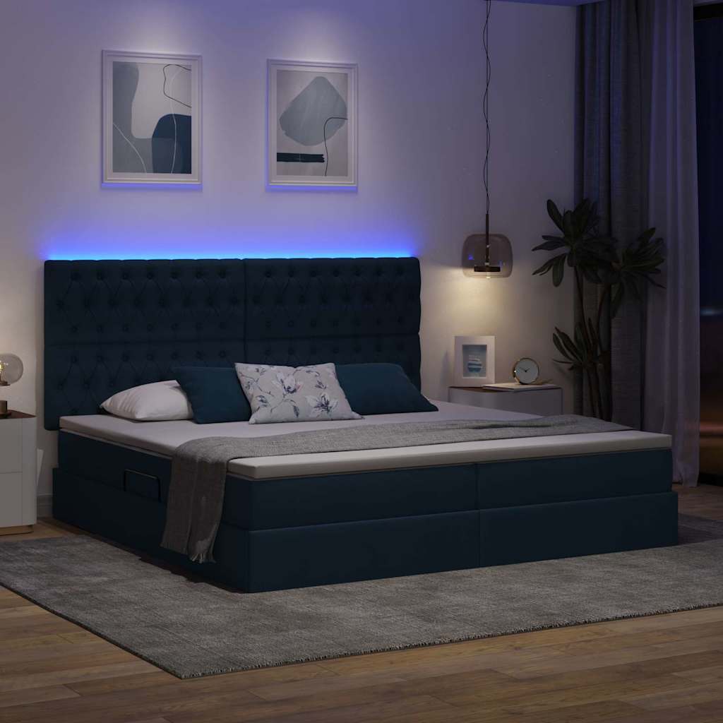 Letto con luci a strisce a LED Blu 200 x 200 cm Tessuto
