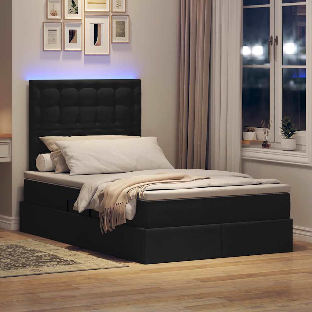 Letto con contenitore LED e materasso Nero 120 x 200 cm Tessuto | homemem39