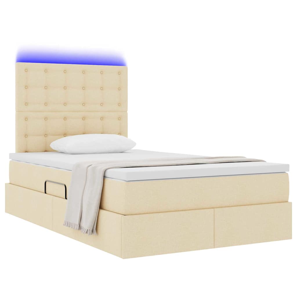 Letto con luci a strisce a LED Crema 120 x 200 cm Tessuto