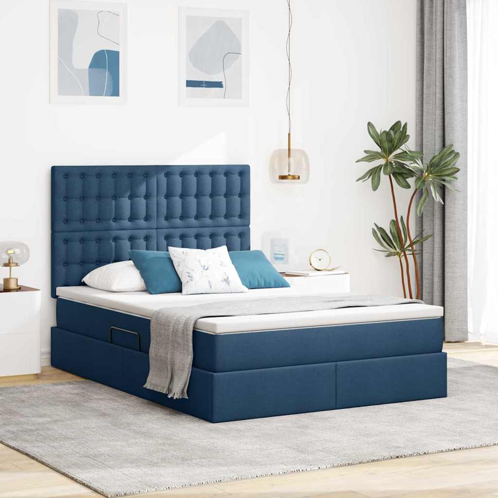 Letto con contenitore LED e materasso Blu 140 x 190 cm Tessuto