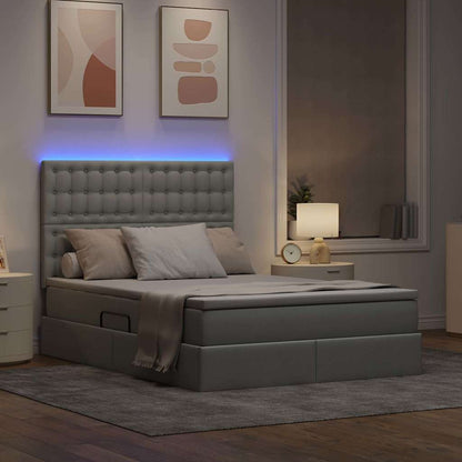 Letto con contenitore e LED Grigio chiaro 140 x 200 cm