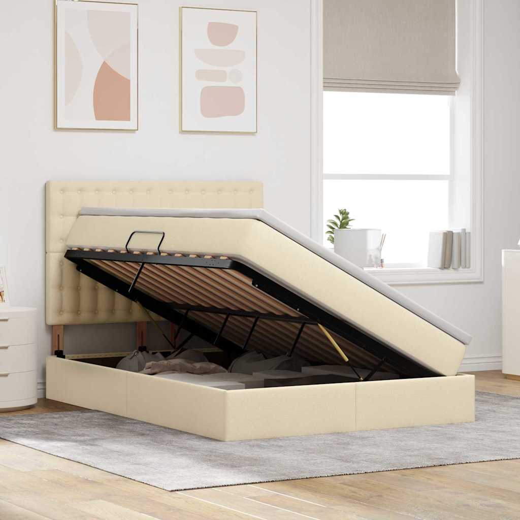 Letto con contenitore LED e materasso Crema 140 x 200 cm | homemem39