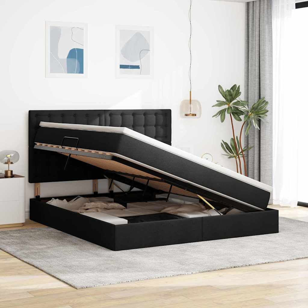 Letto con contenitore LED e materasso Nero 160 x 200 cm Tessuto | homemem39