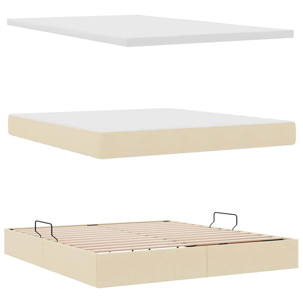 Letto con luci a strisce a LED Crema 180 x 200 cm Tessuto