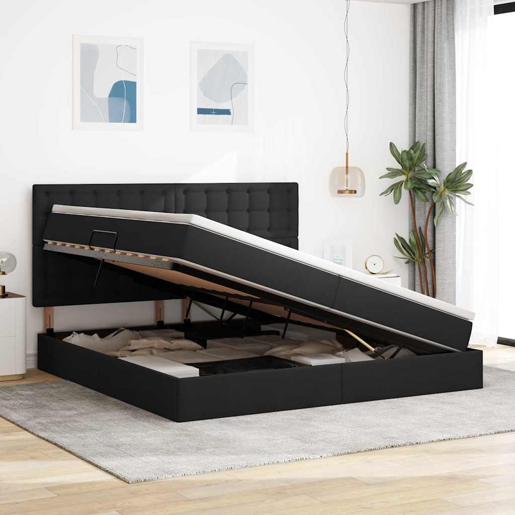 Letto con luci a strisce a LED Nero 200 x 200 cm Tessuto