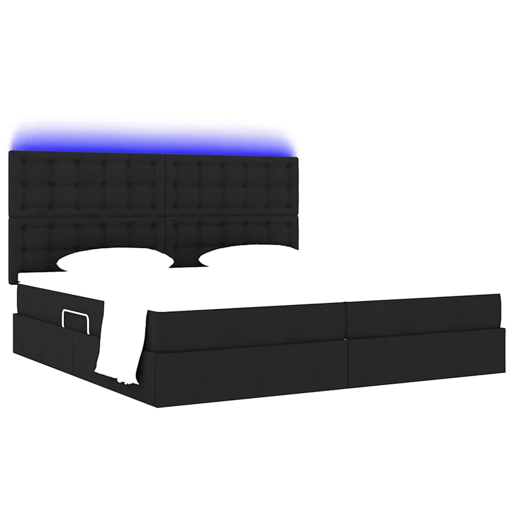 Letto con luci a strisce a LED Nero 200 x 200 cm Tessuto