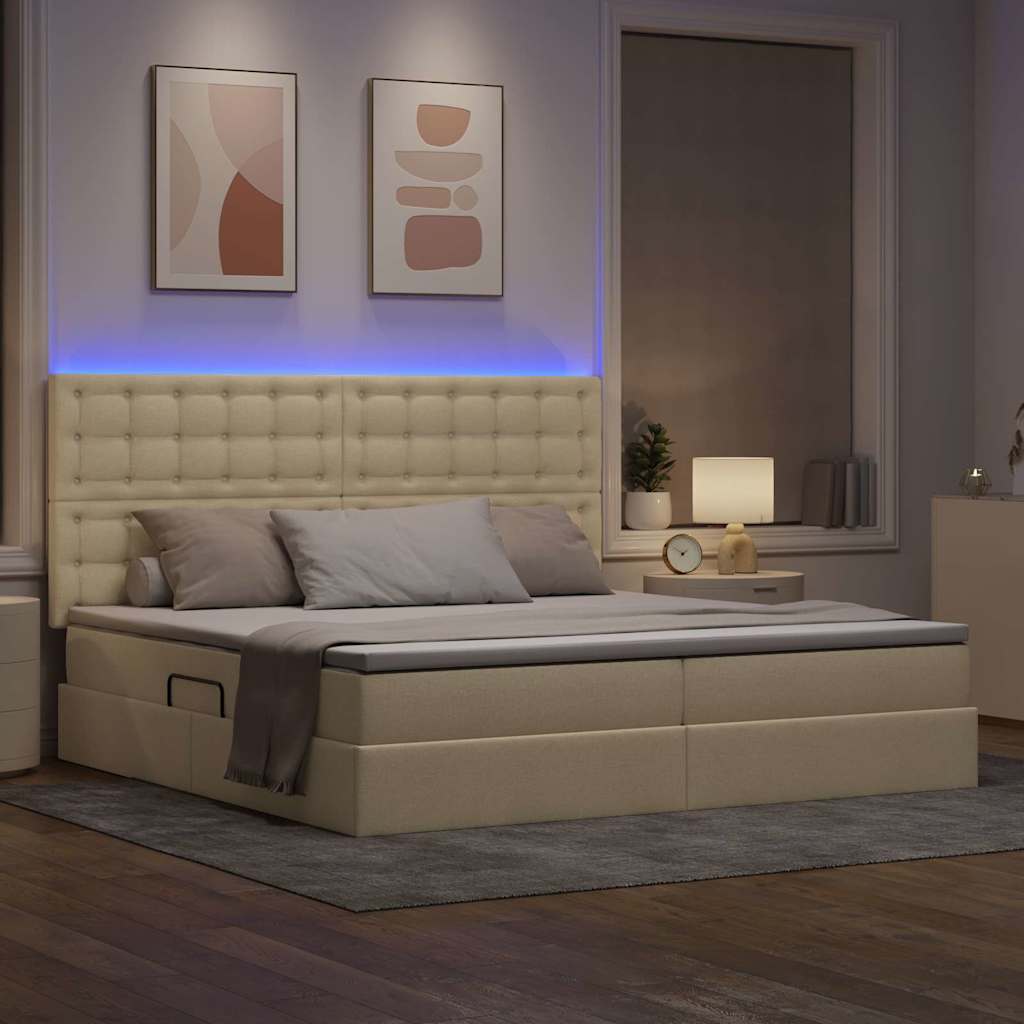 Letto con contenitore LED e materasso Crema 200 x 200 cm | homemem39