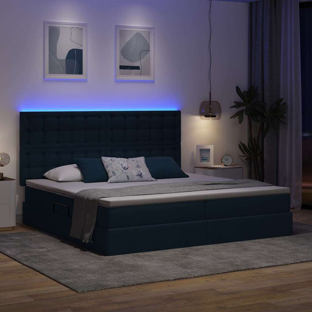 Letto con contenitore LED e materasso Blu 200 x 200 cm Tessuto | homemem39