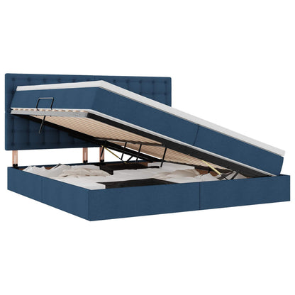 Letto con luci a strisce a LED Blu 200 x 200 cm Tessuto